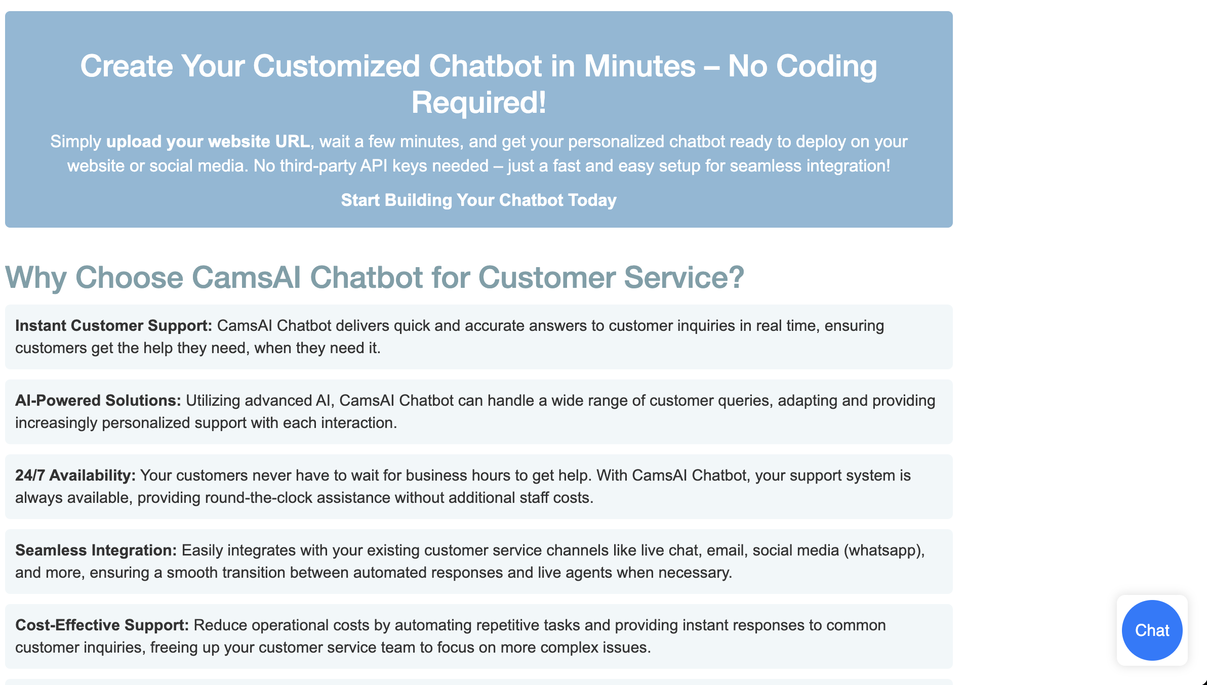 CamsAI Chatbot screenshot 1