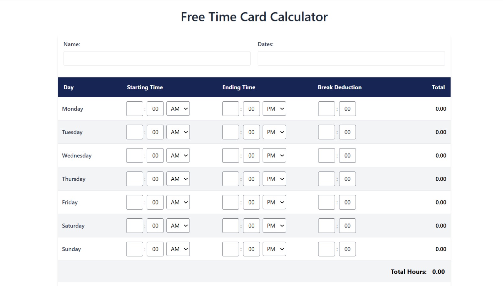 My Time Card Calculator screenshot 1