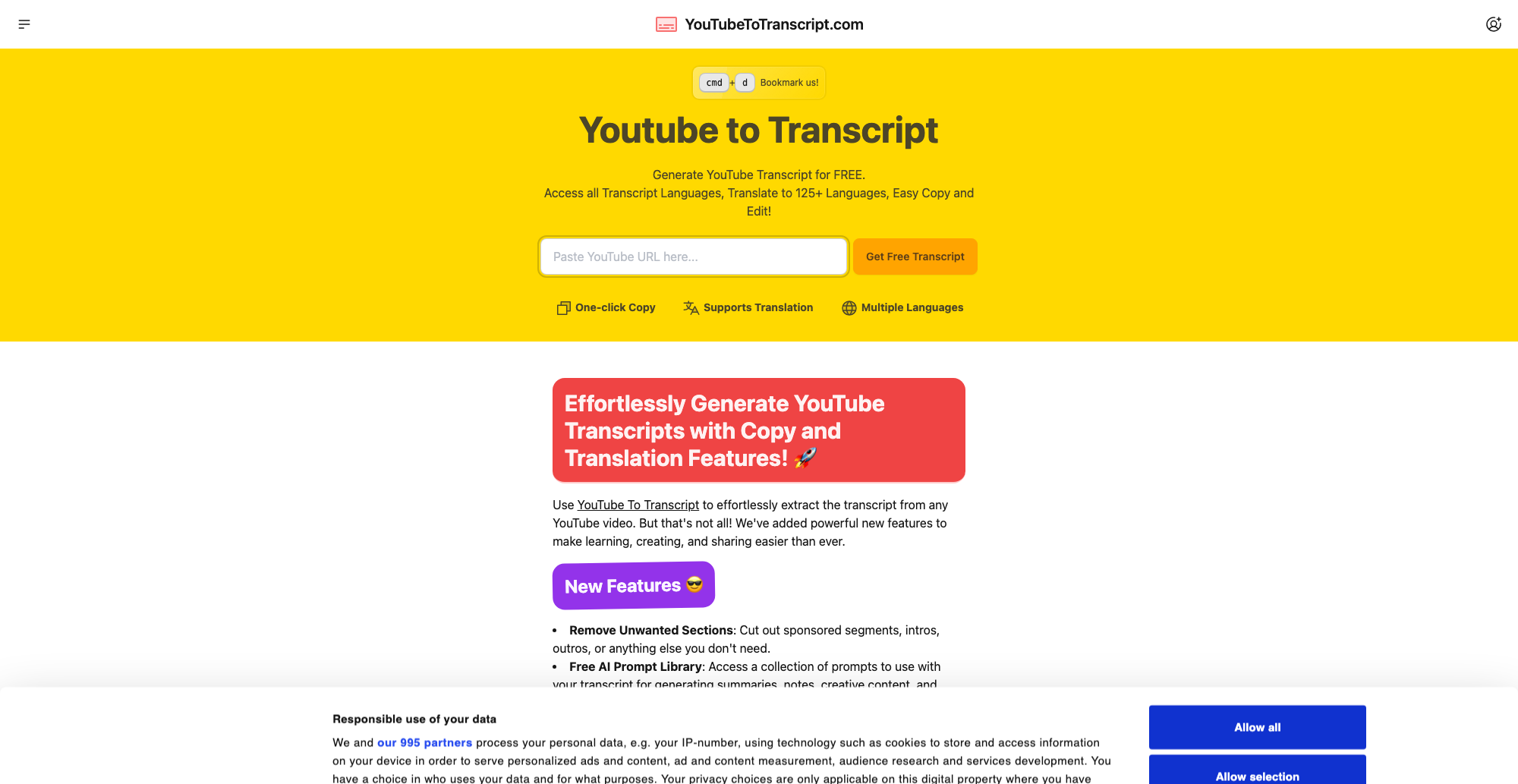 Youtube to Transcript screenshot 1