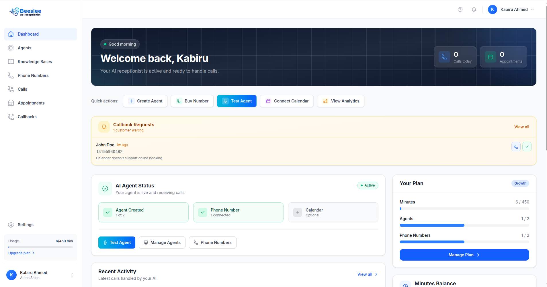 Beeslee AI Receptionist screenshot 1
