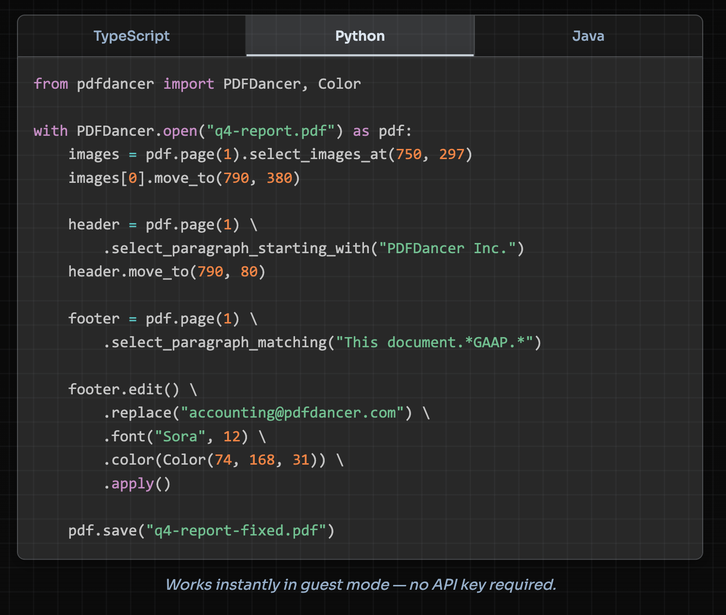 PDFDancer screenshot 2