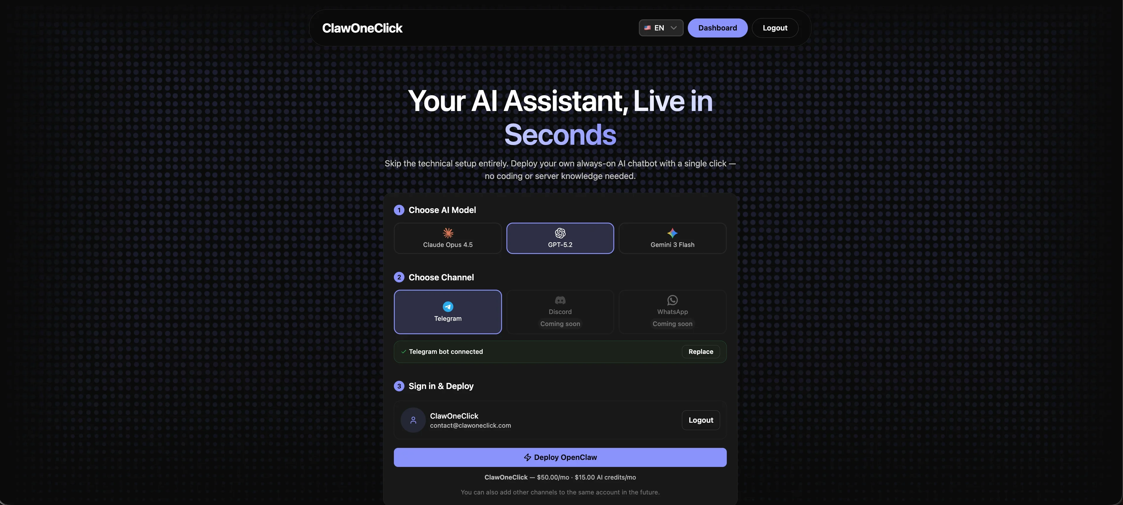 ClawOneClick screenshot 1