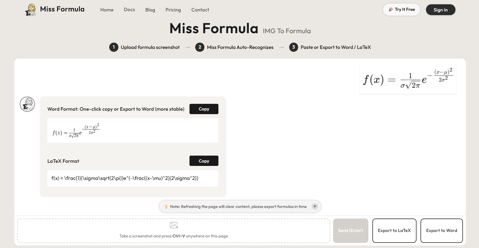 Miss Formula - Image to Word Equations & LaTeX Online screenshot 1