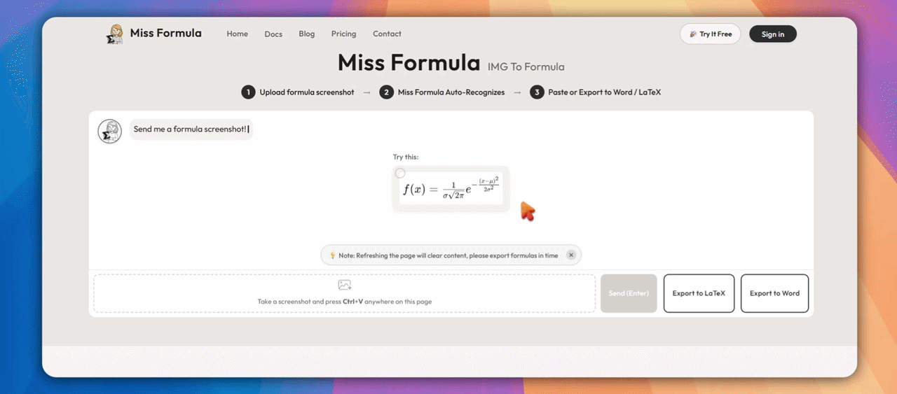 Miss Formula - Image to Word Equations & LaTeX Online screenshot 2
