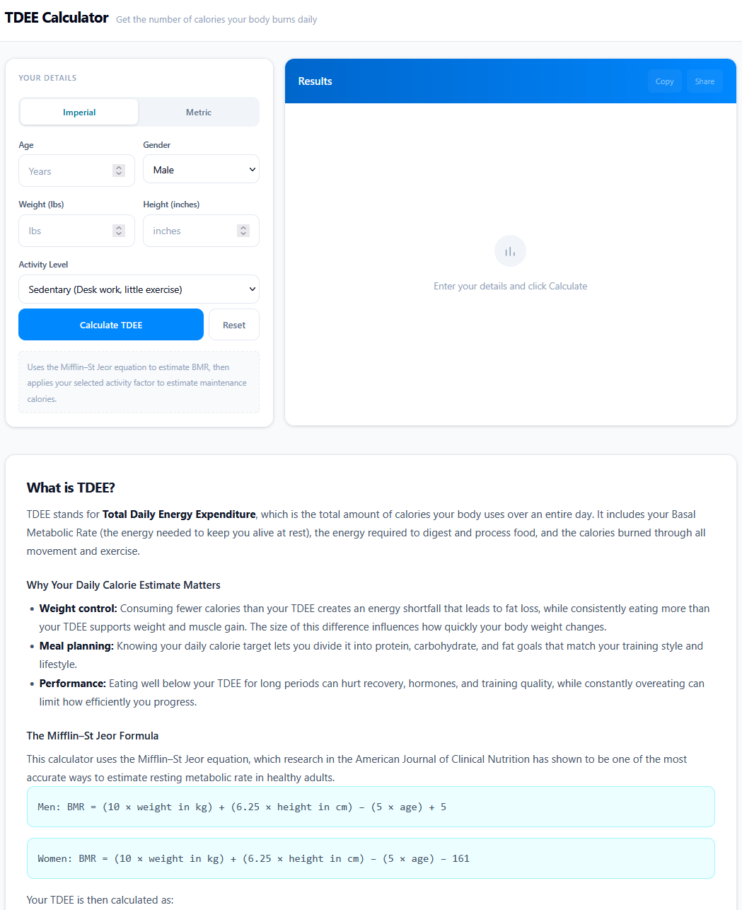TDEE Calculator screenshot 1