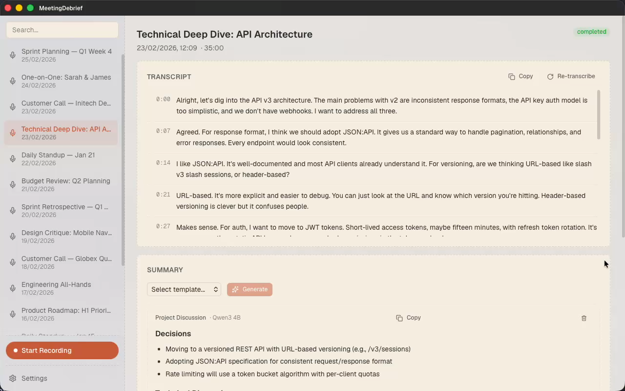 MeetingDebrief screenshot 2