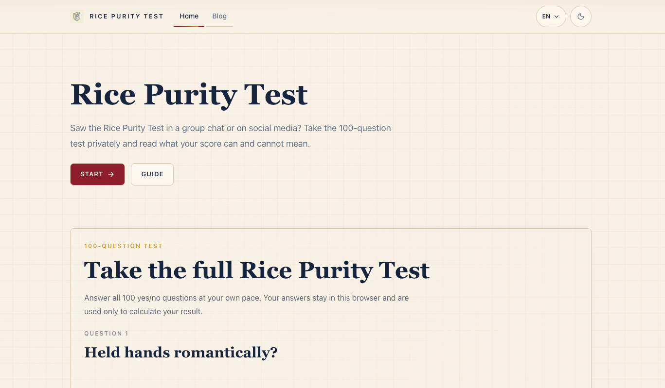 Rice Purity Test Online screenshot 1
