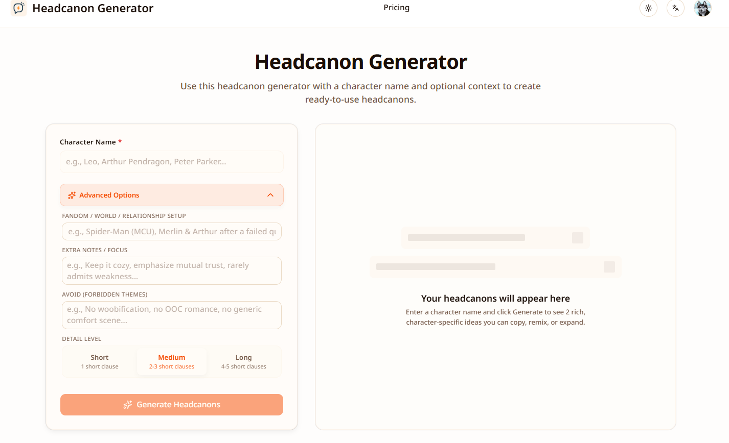 Headcanon Generator screenshot 1