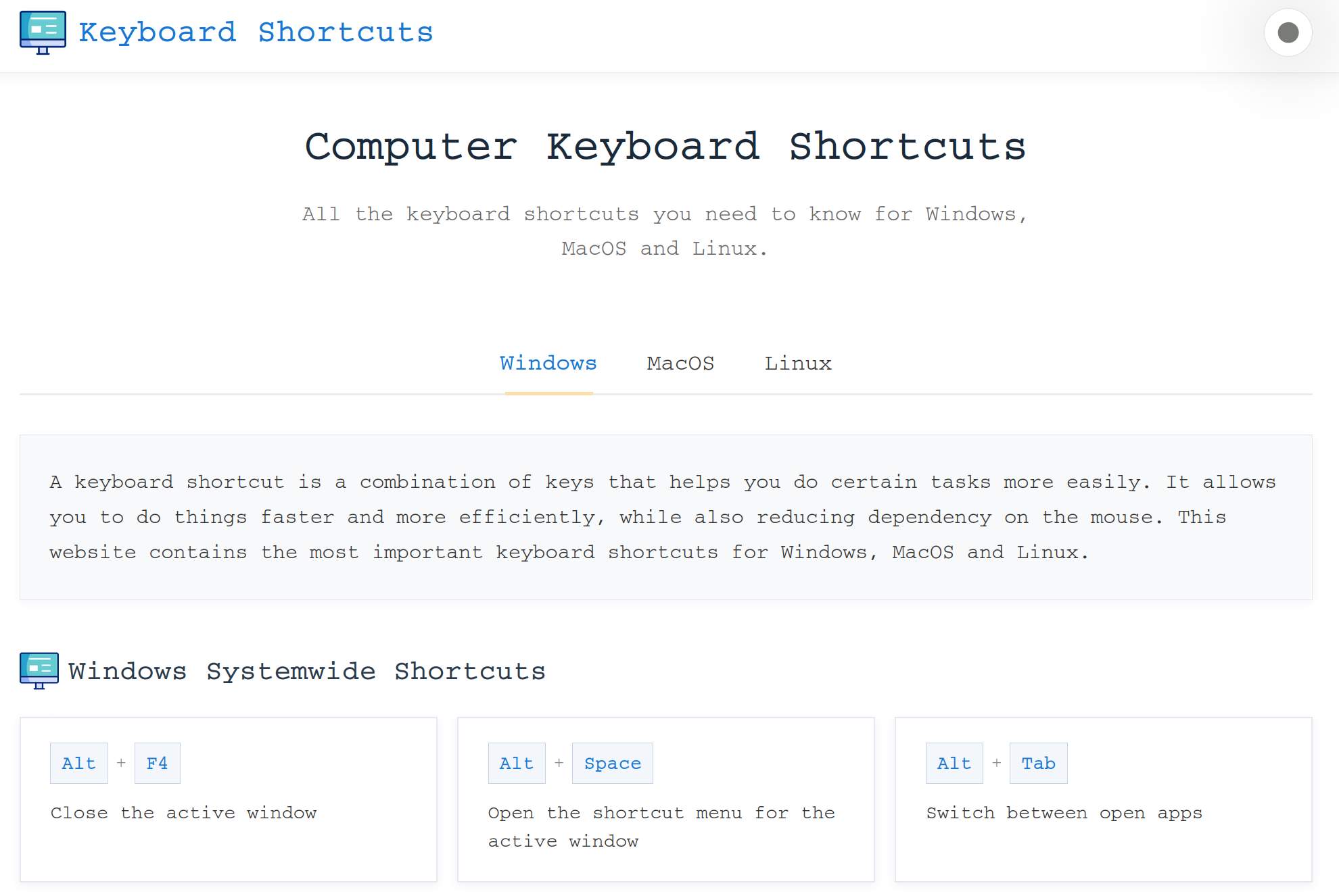 Online Keyboard Shortcuts screenshot 1
