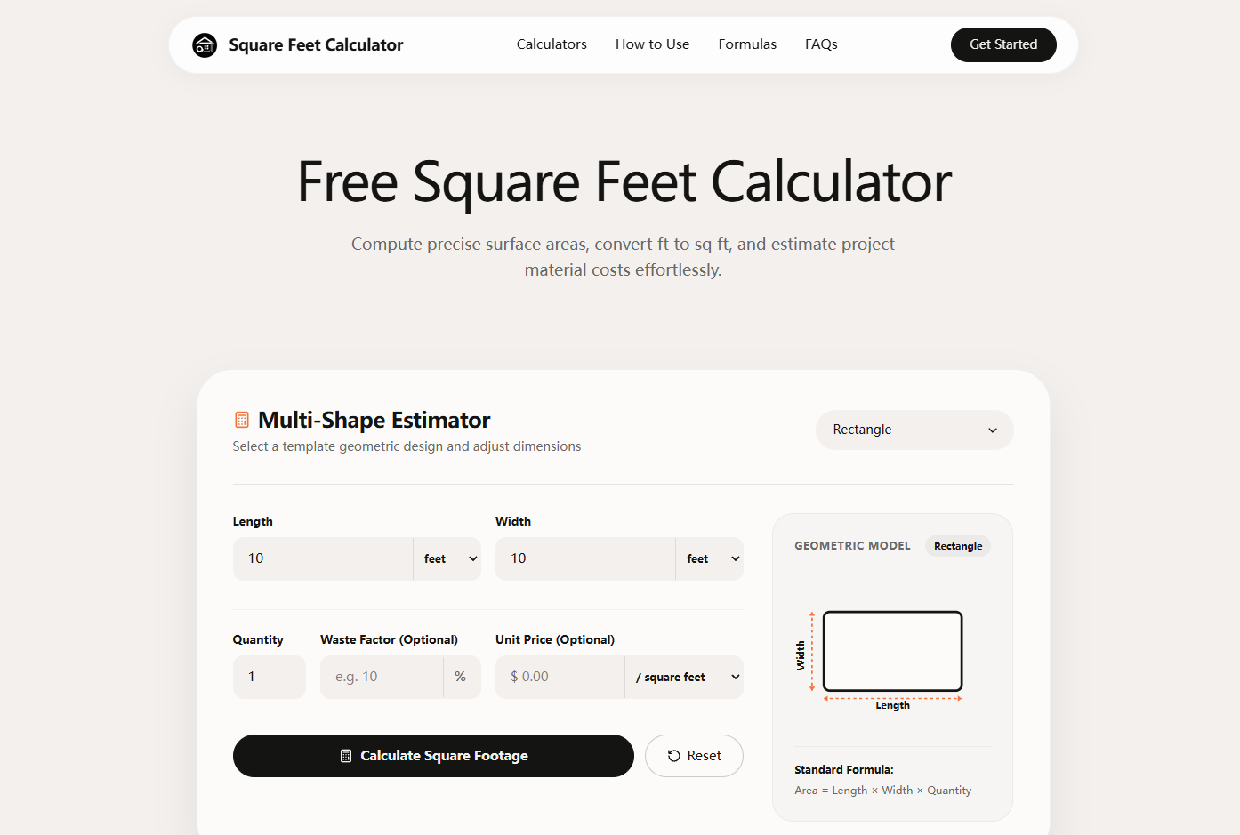 Square Feet Calculator screenshot 1
