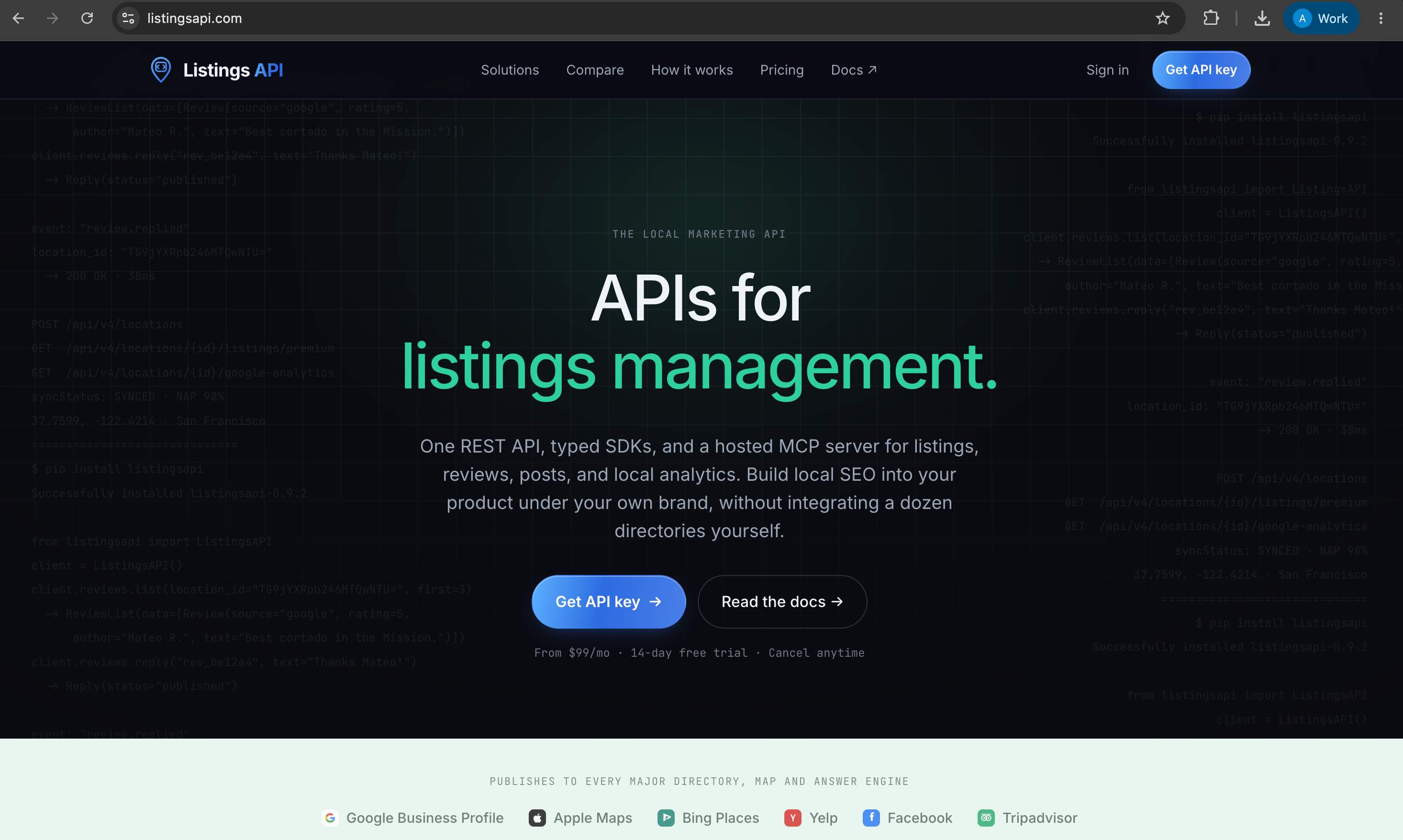 Listings API screenshot 2